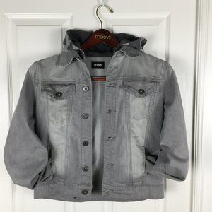 Hudson Large Distressed Gray Denim Jacket w Hoodie
